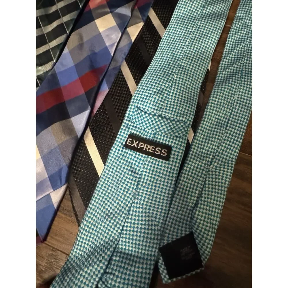 EXPRESS 100% Silk Tie Lot 10 Mens Blue Stripe Executive Necktie Plaid Purple